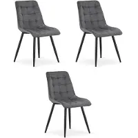 Leobert Set van 3 eetkamerstoelen SPLIT - Donkergrijs fluweel - Zwarte metalen poten - Modern design