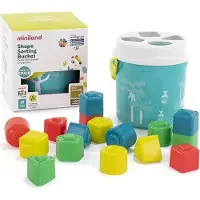 Miniland Sorteeremmer - Turkoois - 15Xdiam.14Cm - Met 16 Blokjes - 1 Jaar