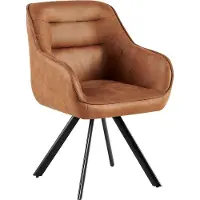 CLP Pettuli Eetkamerstoel - draaibaar 180° - met armleuning - fauteuil - rugleuning - gestoffeerde stoel - belastbaar tot 150 kg - Kunstleer/licht bruin