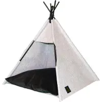 Markenlos Hondenbed met verhoging, met wasbaar kussen en houten constructie - 50 x 50 x 50 cm - Grijs