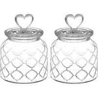 JeiibrZui Hartvormige Glazen Voorraadpotten Set - 650 ml - 2 Stuks - Transparant Glas met Luchtdicht Deuksel voor Snoep, Koekjes en Koffiebonen in Keuken en Eetkamer