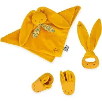 Kaloo Baby Geschenkset - Lapinoo okerkleurig knuffeldier, bijtring en babyschoenen