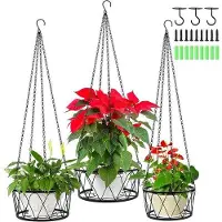 OEM Metal plantenhangerset - 3 stuks - Zwart - Moderne plantenhouder - Stijlvolle, glanzende ophanging voor balkon, terras, binnen- en buitenruimte