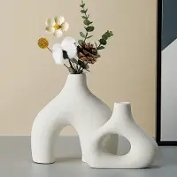 OEM Keramische witte vazen, geschikt voor minimalistische interieurdecoratie, 2 dubbele vazen voor woonkamer, kantoor en slaapkamer