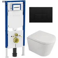 Geberit QeramiQ Dely Toiletset - 36.3x51.7cm - diepspoel - rimless - UP720 inbouwreservoir - softclose toilet zitting 35 mm - kunstof mat zwarte bedieningsplaat - rechthoekige knoppen - mat wit