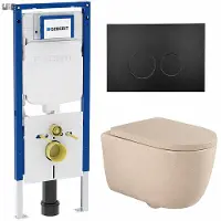 Geberit QeramiQ Dely Swirl Toiletset - 36.3x51.7cm - UP720 Duofix Sigma inbouwreservoir - 35mm zitting - mat zwarte bedieningsplaat - ronde knoppen - beige SW1237202/SW706188/SW1000771/SW1026259
