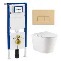 Geberit QeramiQ Dely Toiletset - 36.3x51.7cm - diepspoel - rimless - UP720 inbouwreservoir - softclose toiletzitting - bedieningsplaat beige - rechthoekige knoppen - wit mat