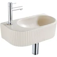 Qeramiq Fuente Fonteinset - 40x21.5x12cm - links - geribbeld - halfrond - 1 kraangat - keramiek - fonteinkraan chroom - afvoerplug - verlaagd sifon - beige SW1522215/SW696209/SW696219/SW696234