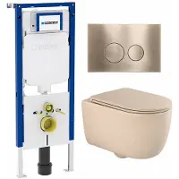 Geberit QeramiQ Dely Swirl Toiletset - 36.3x51.7cm - UP720 Duofix Sigma inbouwreservoir -slim zitting - geborsteld messing bedieningsplaat - ronde knoppen - beige