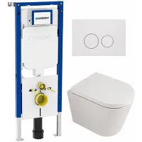 Geberit QeramiQ Dely Toiletset - 36.3x51.7cm - diepspoel - rimless - UP720 inbouwreservoir - softclose toilet zitting 35 mm - glans witte bedieningsplaat - ronde knoppen - mat wit