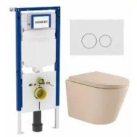 Geberit QeramiQ Dely Toiletset - 36.3x51.7cm - diepspoel - rimless - UP720 inbouwreservoir - softclose toilet zitting 35 mm - glans witte bedieningsplaat - ronde knoppen - mat beige