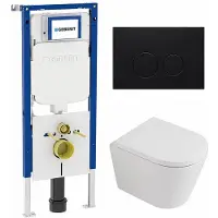 Geberit QeramiQ Dely Toiletset - 36.3x51.7cm - diepspoel - rimless - UP720 inbouwreservoir - softclose toilet zitting 35 mm - metaal mat zwarte bedieningsplaat - ronde knoppen - mat wit