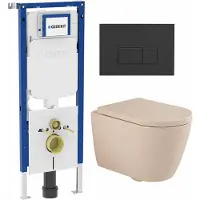 Geberit QeramiQ Dely Swirl Toiletset - 36.3x51.7cm - UP720 Duofix Sigma inbouwreservoir - slimzitting - bedieningsplaat antraciet mat - rechthoekige knoppen - beige