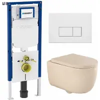 Geberit QeramiQ Dely Swirl Toiletset - 36.3x51.7cm - UP720 Duofix Sigma inbouwreservoir - 35mm zitting - mat witte metalen bedieningsplaat - rechthoekige knoppen - beige
