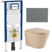 Geberit QeramiQ Dely Toiletset - 36.3x51.7cm - diepspoel - rimless - UP720 inbouwreservoir - softclose toilet zitting 35 mm - bedieningsplaat licht grijs - ronde knoppen - mat beige