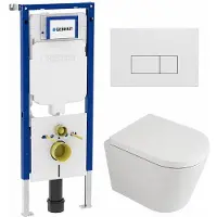 Geberit QeramiQ Dely Toiletset - 36.3x51.7cm - diepspoel - rimless - UP720 inbouwreservoir - softclose toilet zitting 35 mm - mat witte bedieningsplaat - rechthoekige knoppen - mat wit