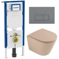 Geberit QeramiQ Dely Toiletset - 36.3x51.7cm - diepspoel - rimless - UP720 inbouwreservoir - softclose toilet zitting - bedieningsplaat licht grijs - rechthoekige knoppen - mat beige