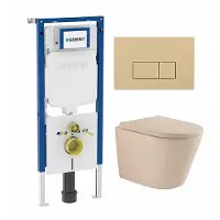 Geberit QeramiQ Dely Swirl Toiletset - 36.3x51.7cm - UP720 Duofix Sigma inbouwreservoir - 35mm zitting - bedieningsplaat beige - rechthoekige knoppen - beige SW1237202/SW1102366/SW1000771/SW1026259