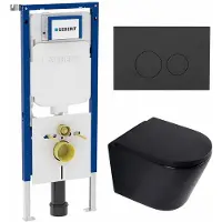 Geberit QeramiQ Dely Toiletset - 36.3x51.7cm - diepspoel - rimless - UP720 inbouwreservoir - softclose toilet zitting 35 mm - bedieningsplaat mat antraciet - ronde knoppen - mat zwart