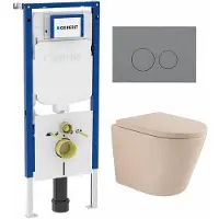 Geberit QeramiQ Dely Swirl Toiletset - 36.3x51.7cm - UP720 Duofix Sigma inbouwreservoir - 35mm zitting - bedieningsplaat licht grijs - ronde knoppen - beige SW1237202/SW1102374/SW1000771/SW1026259