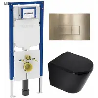 Geberit QeramiQ Dely Toiletset - 36.3x51.7cm - diepspoel - rimless - UP720 inbouwreservoir - softclose toilet zitting 35 mm - geborsteld messing bedieningsplaat - rechthoekige knoppen - mat zwart
