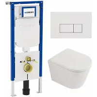 Geberit QeramiQ Dely Toiletset - 36.3x51.7cm - diepspoel - rimless - UP720 inbouwreservoir - softclose toilet zitting 35 mm - glans witte bedieningsplaat - rechthoekige knoppen - mat wit