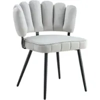 MODFU - Eetkamerstoelen Set Van 2 - Bloemvormige Rugleuning - Modern - Voor Eethoek - Stof En Metaal - Lichtgrijs En Zwart