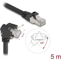 DeLOCK GigE Camera Cable RJ45 plug 45° rotated and 90° angled with screws to RJ45 plug Cat.6 S/FTP 5 m black
