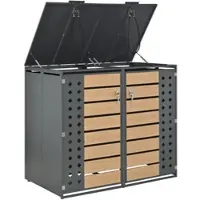 STILVORA Afvalcontainer Ombouw - Hydraulische Klapdeksel Met 2 Afsluitbare Deuren - Voor Tuin En Oprit - Staal Grijs Houtlook