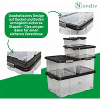 Novaliv opbergbox met deksel, groot, 55L, antraciet. Stapelbare kunststof box met clipsluiting. Eurobox met deksel, BPA-vrij, 61x40x32,5 cm.