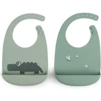 Done by Deer - Silicone bib 2-pack - Croco Green - 27 x 19 x 4 cm