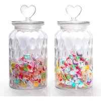 JeiibrZui Voorraadpotten Set - 1300 Ml - 2 Stuks - Hartvormig Handvat - Luchtdicht Glas Voor Snoep En Keuken