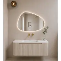 Mueller Rounda badkamermeubel beige mat geribbeld met afgeronde hoeken 120cm en witte wastafel zonder kraangat