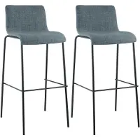 CLP Set van 2 barkrukken "Hover", stapelbaar, met stoffen bekleding, vierpotige constructie, belastbaar tot 150 kg | Kleur: blauw, frame: zwart