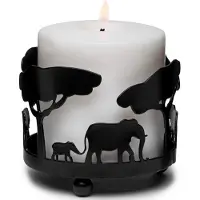 JeiibrZui Elefanten-Kerzenhalter - Safari-Dierendesign - 3,5 Inch Diameter - Zwart Metaal - Sfeerverlichting voor Woonkamer en Eettafel - Decoratief Cadeau voor Dierenliefhebbers