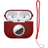 Kwmobile oordopjes case geschikt voor Apple Airpods Pro 2 hoesje - Oortjes cover met AirTag houder - In-ear koptelefoon hoes - Silicone in wijnrood