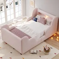 MODFU - Kinderbed - Met Beschermende Zijrails En Nachtlampje - Wolkvormig Ontwerp - Fluweel - Roze - 90 X 200 Cm