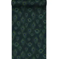 Origin Wallcoverings eco-texture vliesbehang pauwenveren donkerblauw - 347766 - 0,53 x 10,05 m