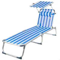 Aktive Sunhade & Pillow Folding Sunbed 5-position Blauw 186 x 49 x 30 cm