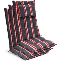 Beautissu Tuinkussen Hoge Rug Zitkussen 120x50cm HighLux HL – Set van 3 Stoelkussens voor Tuinstoelen 7cm dik Grijs-Rood Geruit – Made in EU