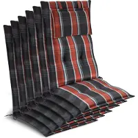 Beautissu Tuinkussen Hoge Rug Zitkussen 120x50cm HighLux HL – Set van 6 Stoelkussens voor Tuinstoelen 7cm dik Grijs-Oranje-Wit Geruit – Made in EU