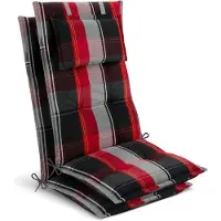 Beautissu HighLux HL Tuinkussen Hoge Rug Zitkussen 120x50cm Set van 2 Stoelkussens voor Tuinstoelen 7cm dik Zwart-Rood-Wit Geruit Made in EU
