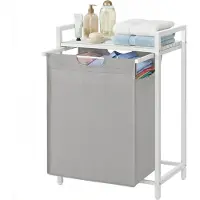 Vasagle - Wasmand - Wasmand met Opbergvak - Wassen Zak - Stevig Oxford Weefsel en Metalen Frame