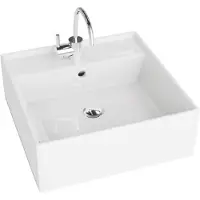 Lavita Opzetwastafel LA GROMERA 41x41x15 cm - Wit Hoogglans - Met Kraangat en Overloop - Keramische Waskom