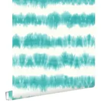 ESTAhome behang horizontale tie-dye shibori strepen intens turquoise en mat wit - 53 cm x 10.05 m - 148687