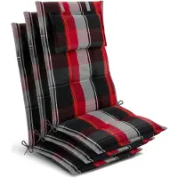 Beautissu Tuinkussen Hoge Rug Zitkussen 120x50cm HighLux HL – Set van 3 Stoelkussens voor Tuinstoelen 7cm dik Zwart-Rood-Wit Geruit – Made in EU