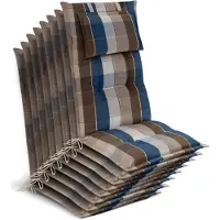 Beautissu Tuinkussen Hoge Rug Zitkussen 120x50cm HighLux HL – Set van 8 Stoelkussens voor Tuinstoelen 7cm dik Bruin-Blauw Geruit – Made in EU