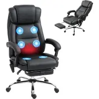 HOMCOM Massage Bureaustoel-Polyurethaan-72L x 67B x 111-119H cm-Zwart