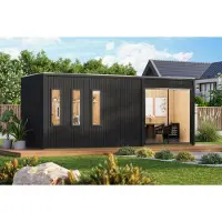 Karibu Tuinhuis, houten kantoor, thuiskantoor, studio, zwembadpaviljoen, 573,5 x 216 cm, zwart gelakt