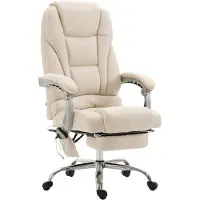 BellaFurn Ergonomische massagestoel – Comfortabele kantoel – In hoogte verstelbaar en met voetsteun | Kleur: Crème